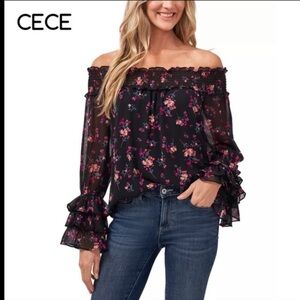 Cece womens floral off the shoulder destiny top